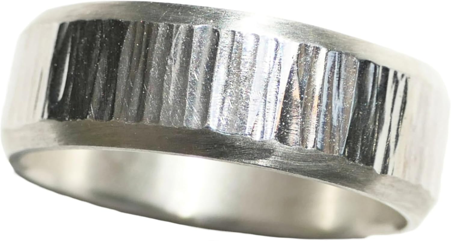 Hammered Sterling Silver Gemstone Band: Flush Set Gemstone Wedding Ring