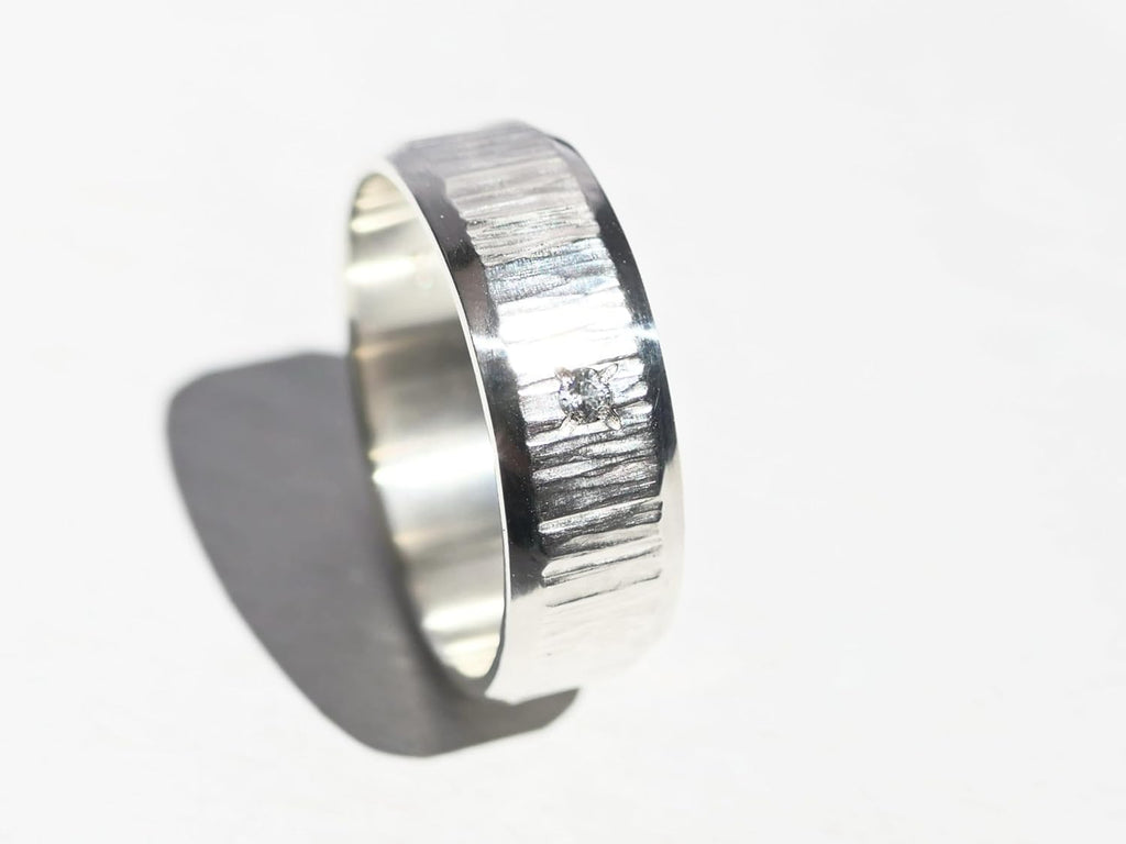 Hammered Sterling Silver Gemstone Band: Flush Set Gemstone Wedding Ring