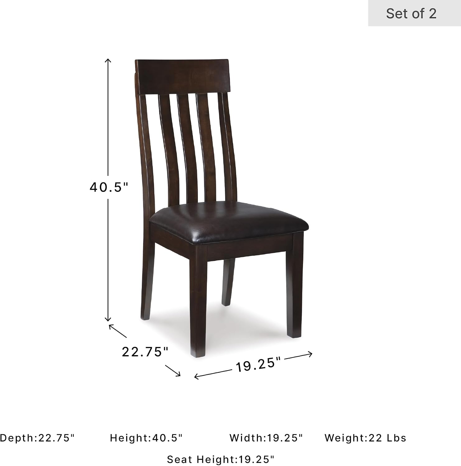 Signature Design by Ashley Haddigan Faux Leather Cushioned Rake Back Dining Chair, 2 Count, Dark Brown