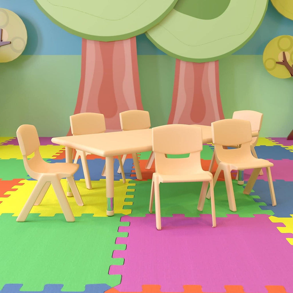 Flash Furniture Adjustable Classroom Activity Table with 6 Stackable Chairs, Rectangular Plastic Activity Table for Kids, 24' W x 48' L, Natural