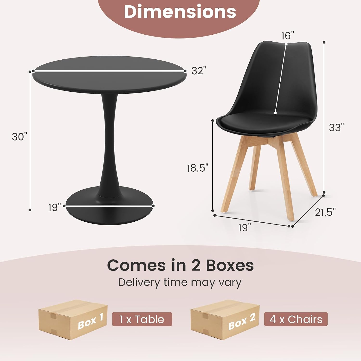 Tangkula Round Dining Table Set for 4, Kitchen Table Set with Padded Seat & Solid Wood Legs, Round Kitchen Table and Chairs for Small Space, Black (Black)