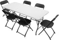 VINGLI 6 FT Plastic Folding Table Set with 6 Black Folding Chairs for Picnic, Event, Training, Outdoor Activities, at Home and Commercial Use