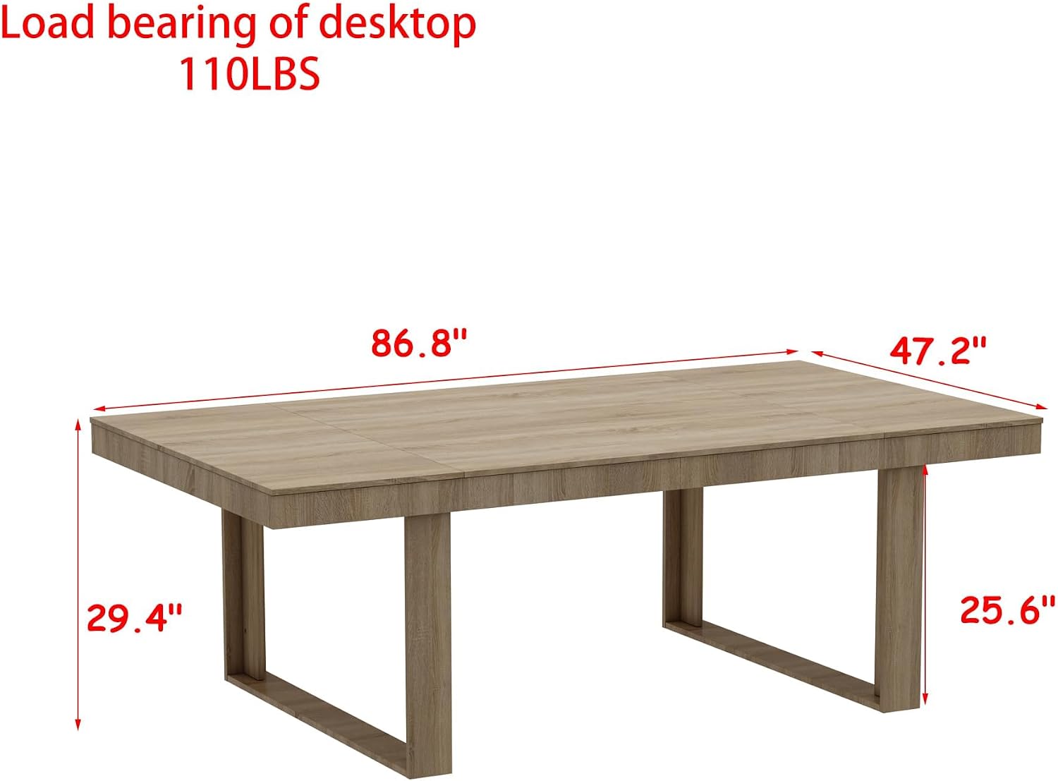 WOODTIME 86.6' W Dining Table for 8-10 People, Versatile Modern Wooden Dinner Table Kitchen Table for Dining Room Conference Room, Brown