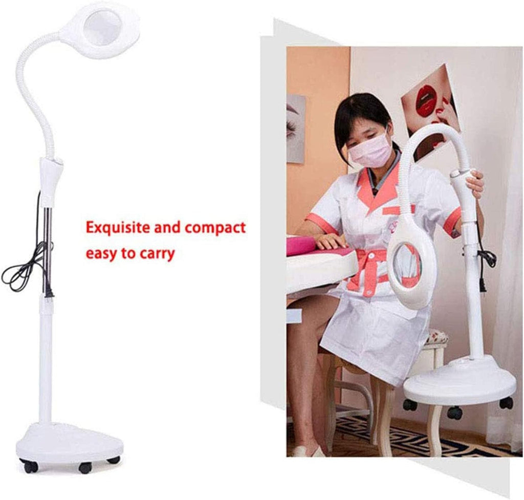 Magnifying Glass,LED Floor Standing Magnifying Lamp, Lamp, with Rolling Floor Stand Magnifier Floor Cold Light Magnifier for Embroidery Adjustable Arm Adjustable Beauty Salon