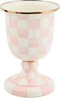 MACKENZIE-CHILDS Pedestal Vase, Decorative Centerpiece and Flower Holder, Pink-and-White Rosy Check