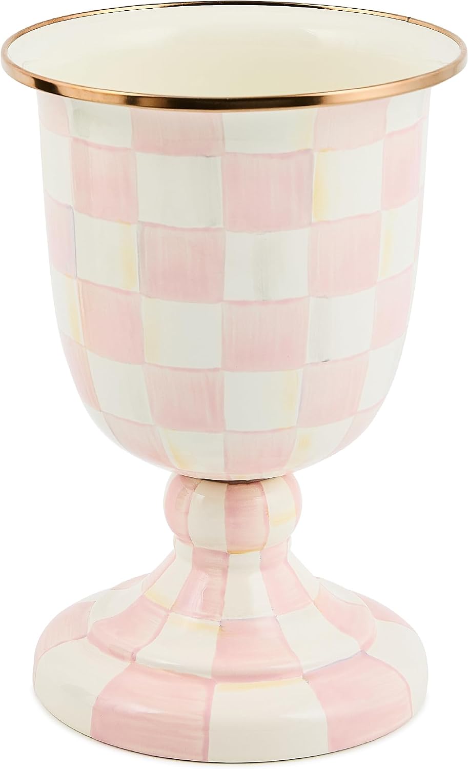MACKENZIE-CHILDS Pedestal Vase, Decorative Centerpiece and Flower Holder, Pink-and-White Rosy Check