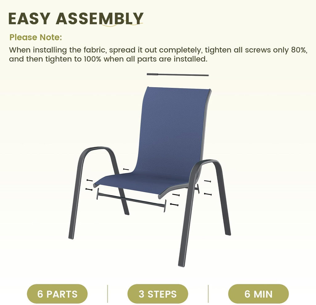 UDPATIO Patio Chairs Set of 4, Stackable Outdoor Dining Chairs with High Back, Breathable Textilene Fabric Outdoor Chair All Weather, for Garden, Backyard (Blue)