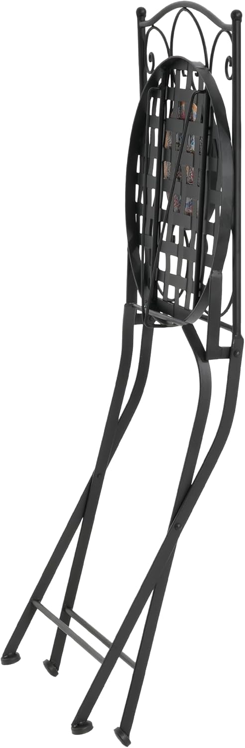 Christopher Knight Home Dorin Patio Ceramic Tile and Iron Frame Bistro Set, 2-Seater Round Top Table+Chairs Set for Garden/Balcony, Poolside, Foldable Chat Set with Iron Mesh Seating Design, Black+Red