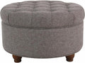 Homepop Home Decor | Button Tufted Woven Round Storage Ottoman | Ottoman with Storage for Living Room & Bedroom (Dark Gray)