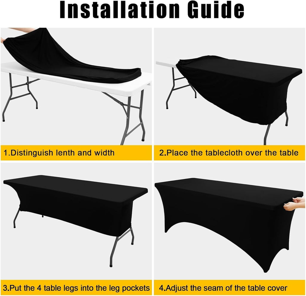 Smiry 12 Pack Spandex Table Cloth 6FT, Elastic Fitted Stretch Tablecloths for Rectangle Tables, Washable Table Cover for Outdoor, Wedding, Banquet & Parties (Black, 72Lx30Wx30H Inch)