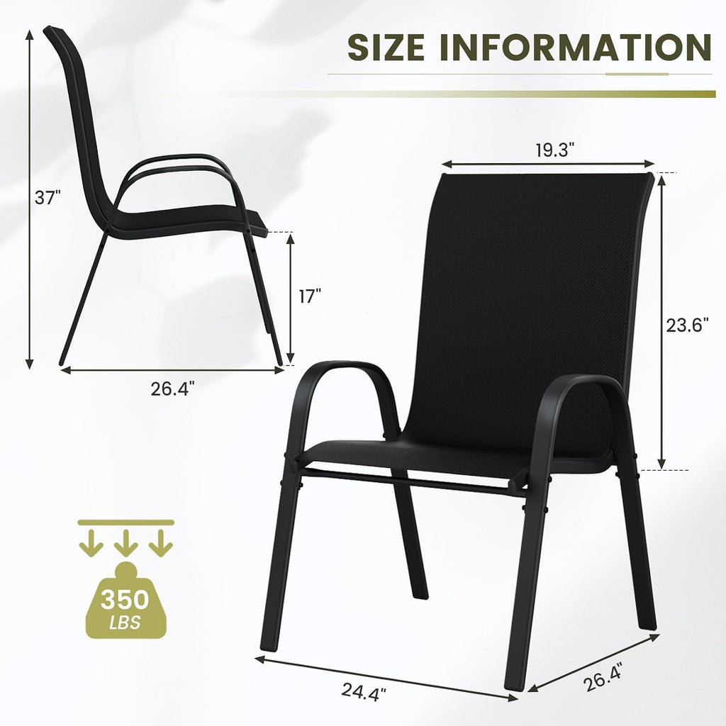 UDPATIO Patio Chairs Set of 4, Stackable Outdoor Dining Chairs with High Back, Breathable Textilene Fabric Outdoor Chair All Weather, for Garden, Backyard (Black)