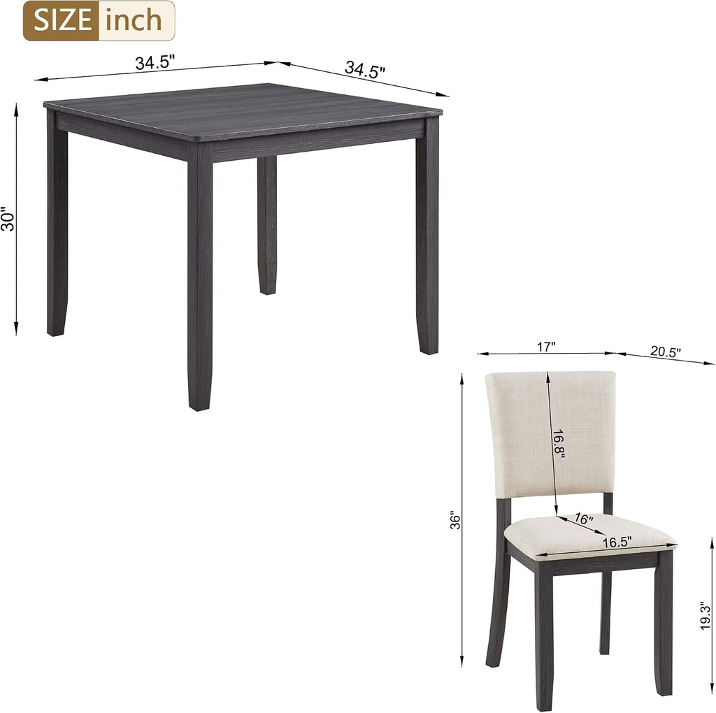 LUMISOL 5 Piece Dining Table Set for 4, Wood Kitchen Table Set with 4 Upholstered Chairs for Living Room, Kitchen, Dining Room, Antique Black+Beige