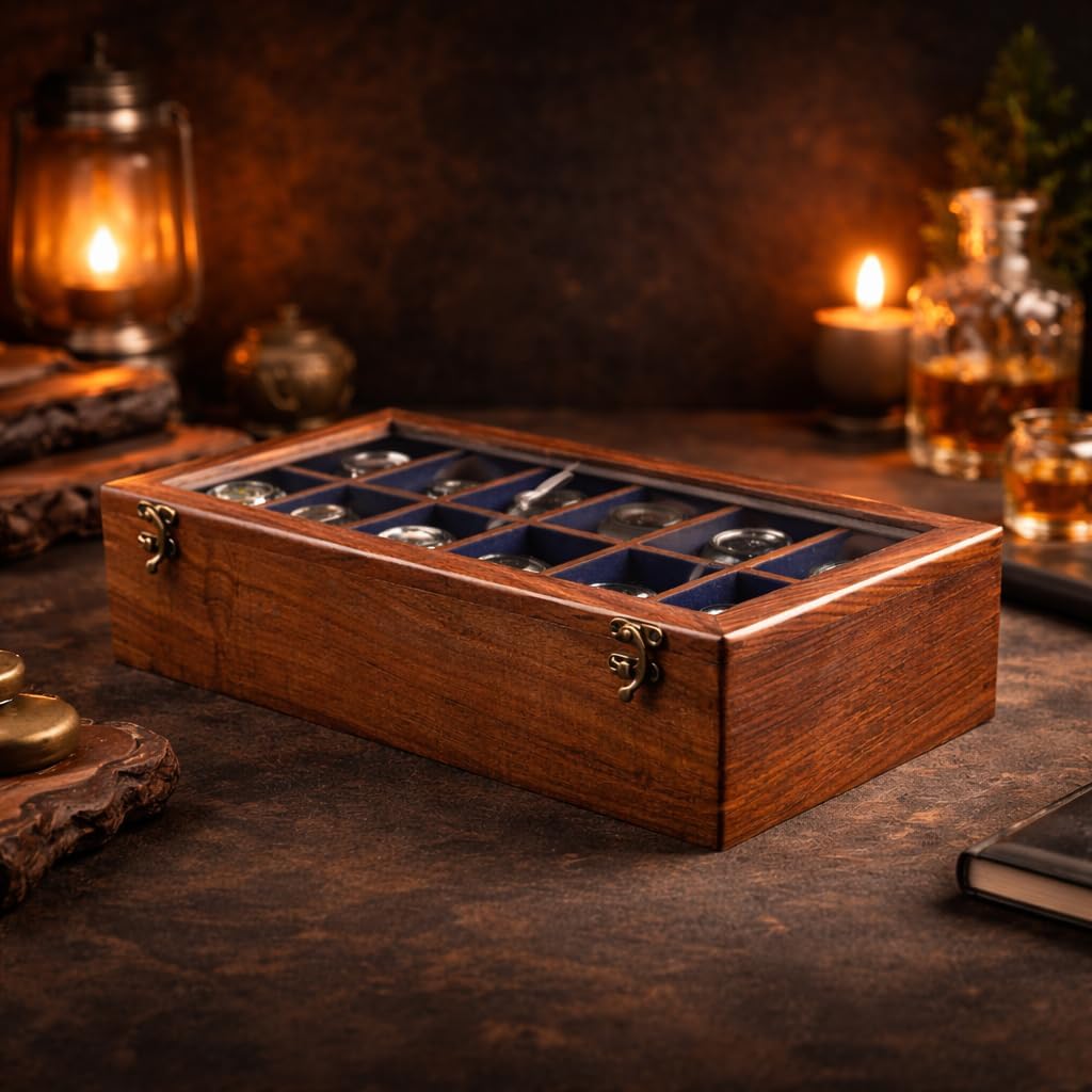 Royal Craft Expertise Wooden watch boxes, Watch box case organizer for men- Indian Long Lasting Wooden Watch Case - Luxury watch box for 12 watches For large mens wrist watches