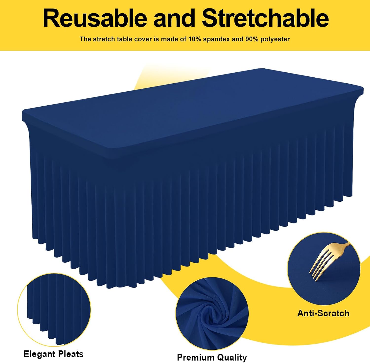 Smiry Spandex Tablecloth 6 Pack, Elastic Fitted Stretch Tablecloth for 6FT Rectangle Tables, Waterproof Washable Table Cover Skirt for Wedding, Banquet & Parties (Navy, 72Lx30Wx30H Inch)