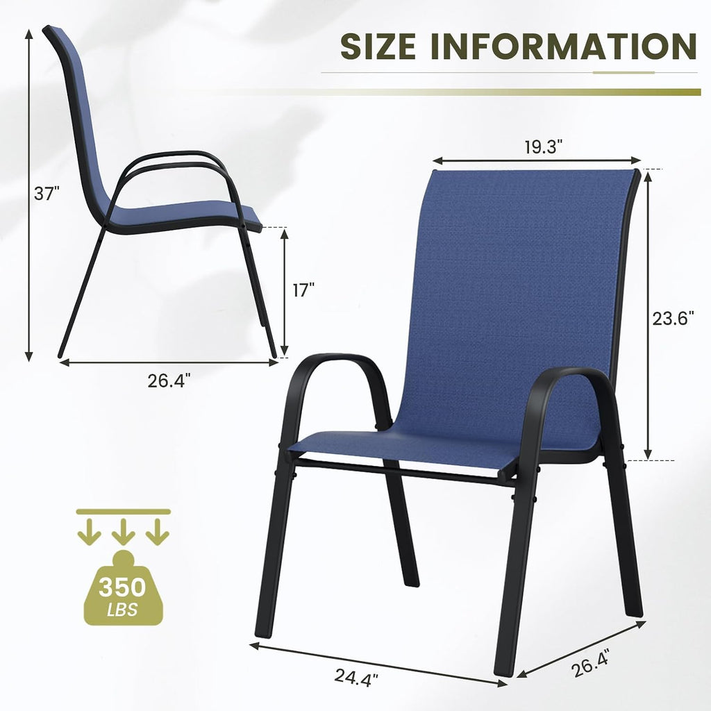 UDPATIO Patio Chairs Set of 4, Stackable Outdoor Dining Chairs with High Back, Breathable Textilene Fabric Outdoor Chair All Weather, for Garden, Backyard (Blue)