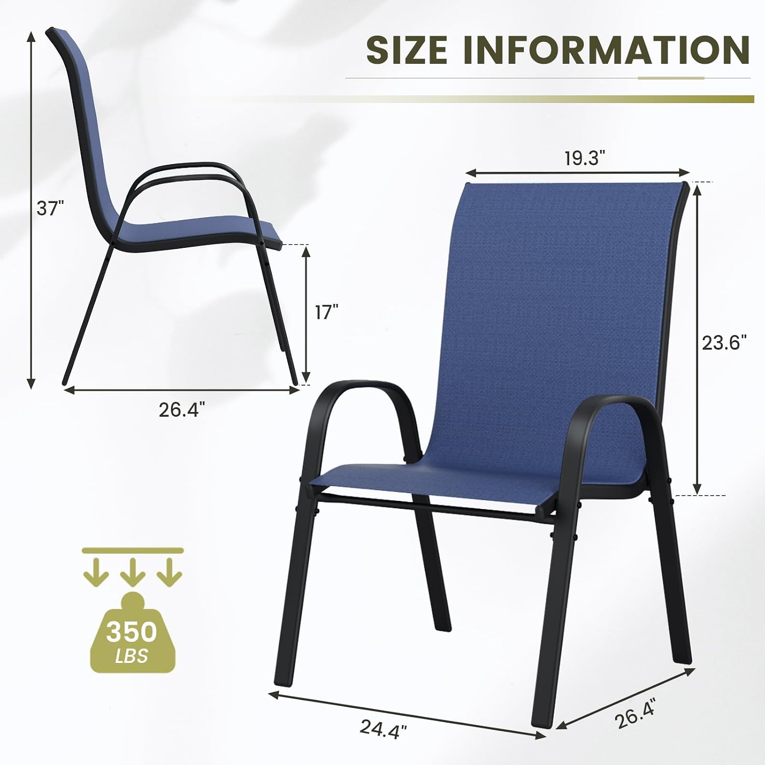 UDPATIO Patio Chairs Set of 4, Stackable Outdoor Dining Chairs with High Back, Breathable Textilene Fabric Outdoor Chair All Weather, for Garden, Backyard (Blue)