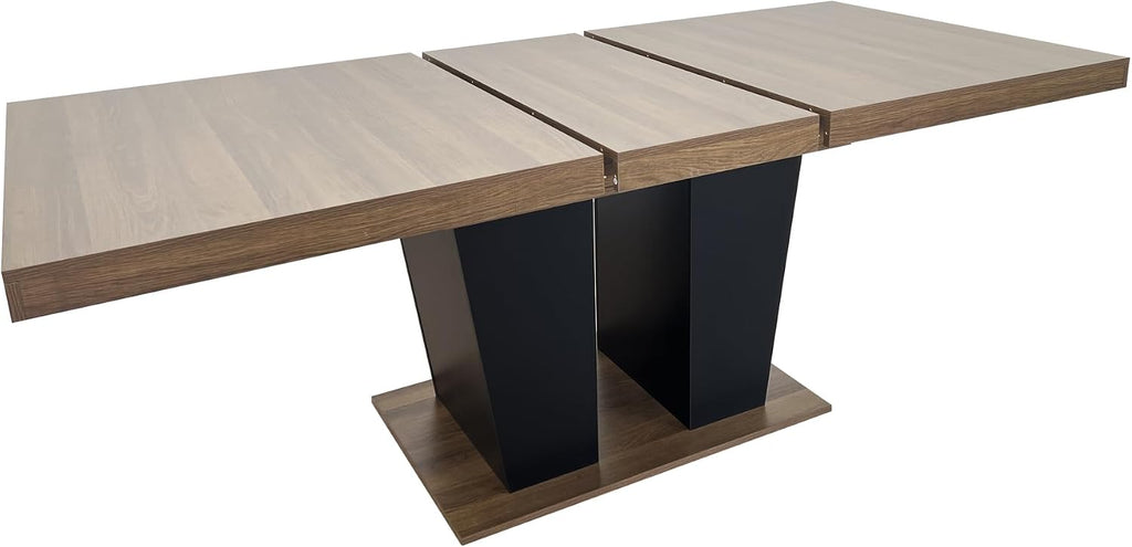 78.74'' Extendable Rectangular Dining Table for 4-8, Modern Mid-Century Wood Expandable Kitchen Dinner Conference Table for Living Room Office, 2 Widen Pedestal Base, Brown