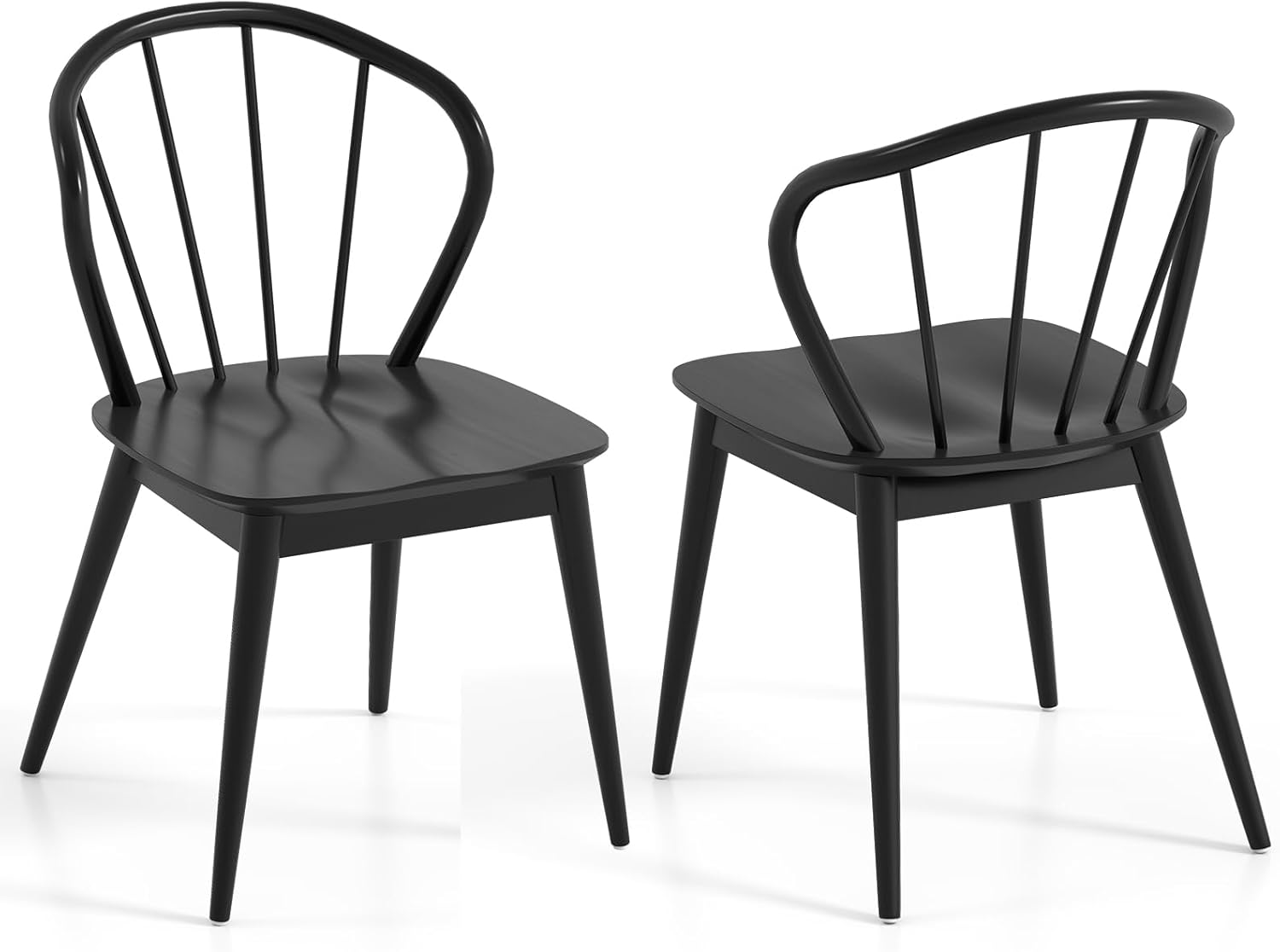 Giantex Wooden Dining Chairs Set of 2, Black Windsor Kitchen Chair w/High Spindle Back & Rubber Wood Legs, Wide Seat & Curved Backrest, Farmhouse Side Chairs, Armless Accent Chair for Home Restaurant