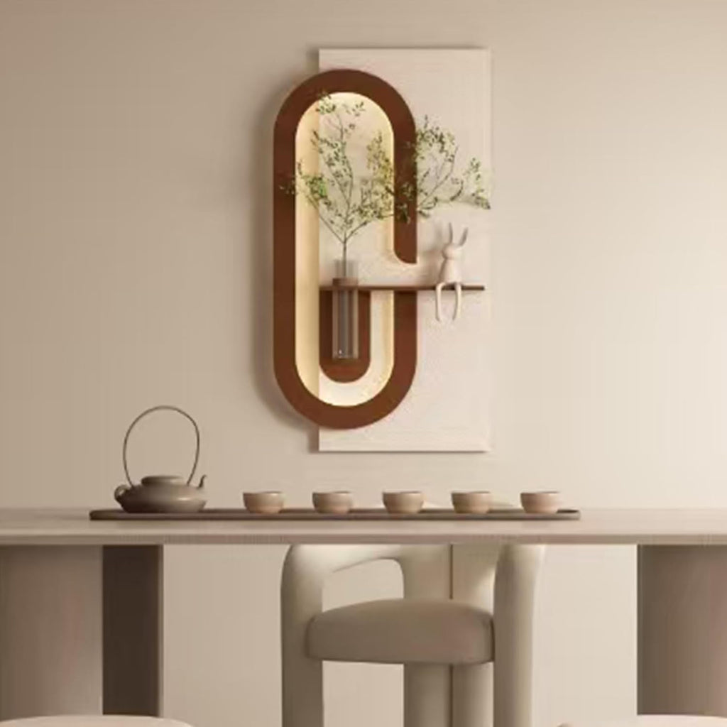 Montary 3D Sandstone Entryway Decor Art Painting, Modern LED Wall Decor Sculpture with Artificial Plants, Glass Vase & Rabbit Statue, Remote Control 3-Color Light for Living Room, Bedroom, Hallway