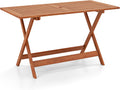 Tangkula 54.5-Inch Patio Dining Table, Solid Wood Outdoor Table with Teak Painting & 2' Umbrella Hole, Rectangular Outside Dining Table for Balcony, Deck, Porch, Backyard