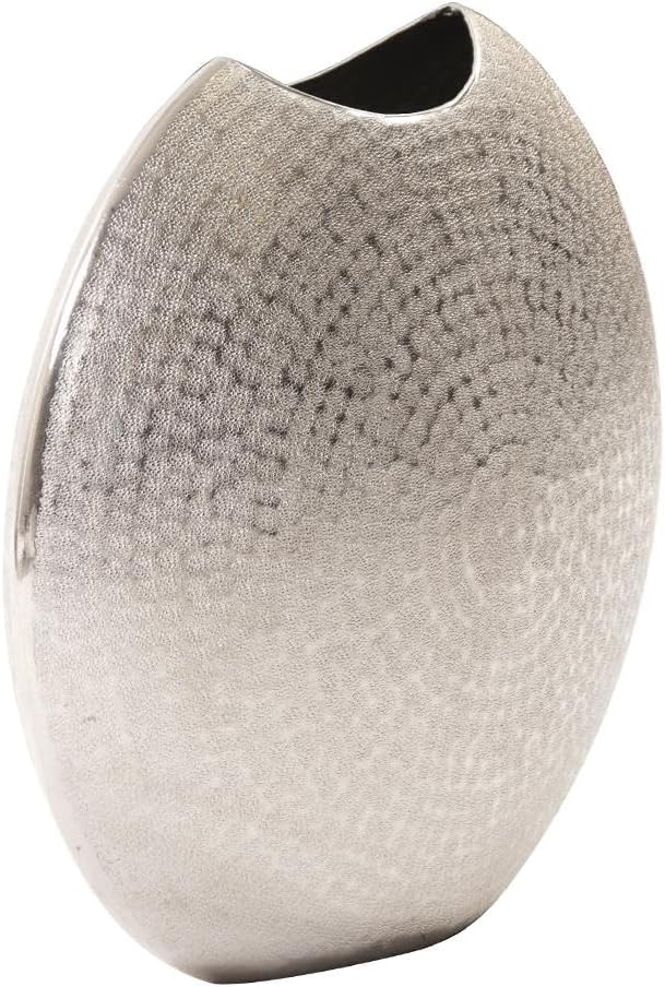 Howard Elliott Collection Frosted Metal Decorative Vase, Metallic Silver Hammered Accent Table Vase for Centerpiece, Console Table, Entryway, Living Room & Modern Home Decor, 5 x 6.5 x 14.25 Inch