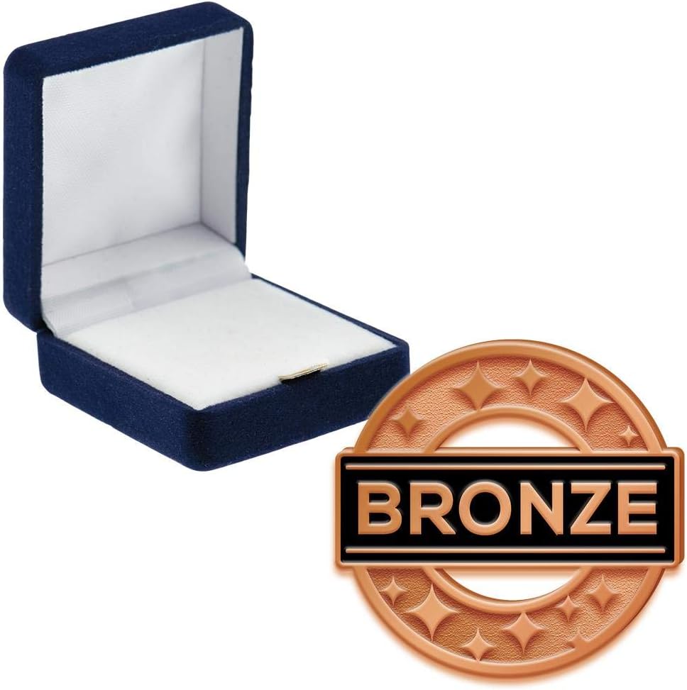 Crown Awards Bronze Achievement Pins, Bronze Achievement Pin with Blue Velvet Presentation Case, Prime