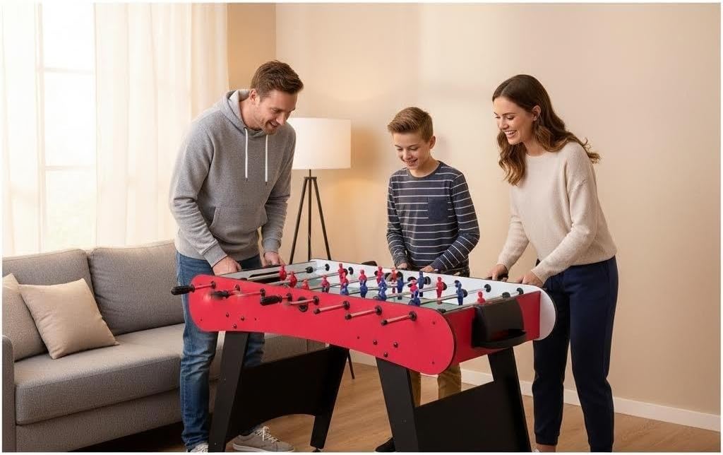 48'' Soccer Table, Large Size Foosball Game Table for Adult, Football Table with Cup Hloders & Sturdy Leg for Game Rooms & Parties, Red