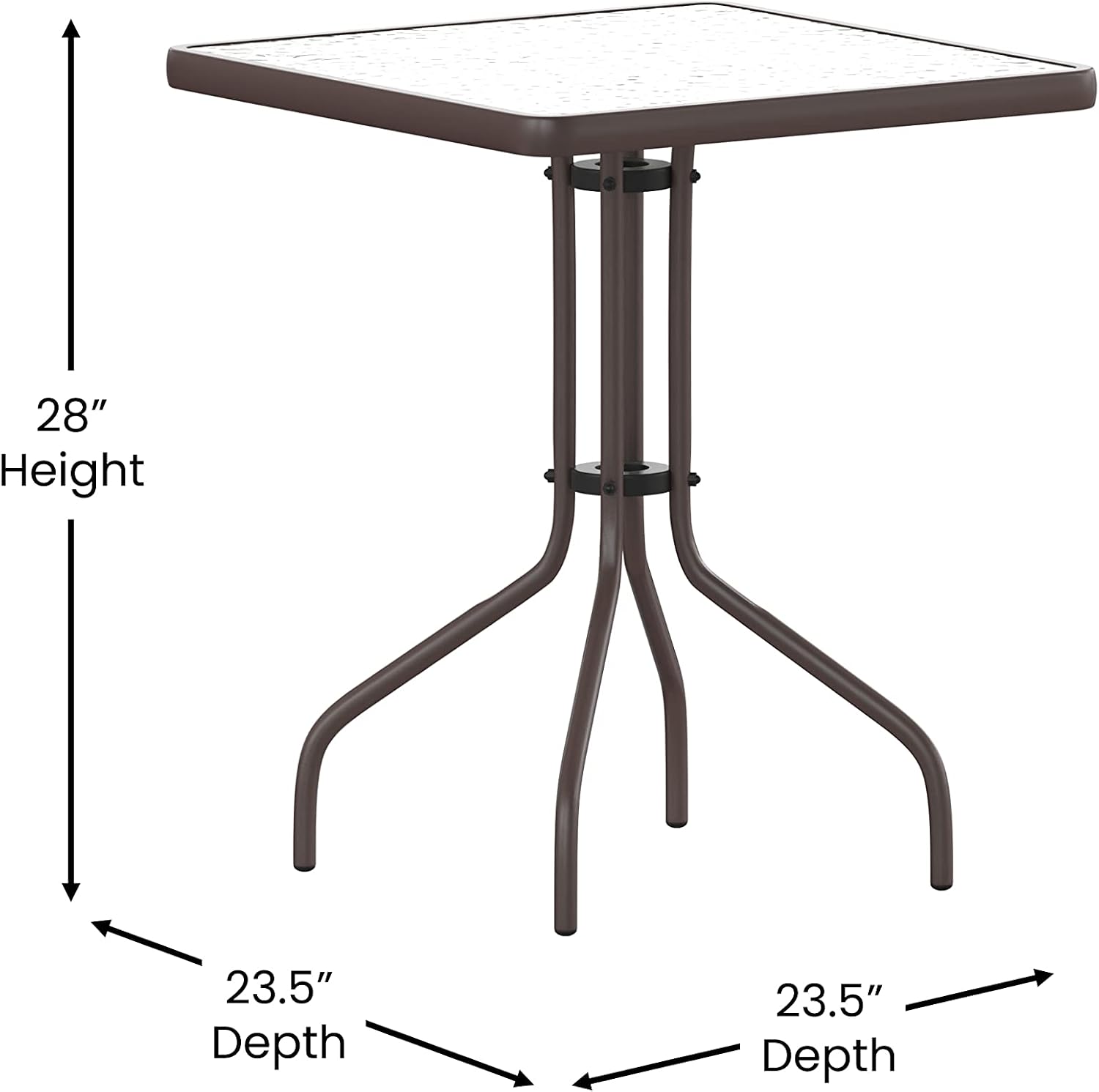 Flash Furniture TLH-0731SQ-017CBZ2-GG Lila 23.5'' Square Glass Table with 2 Metal Aluminum Slat Stack Chairs, Bronze