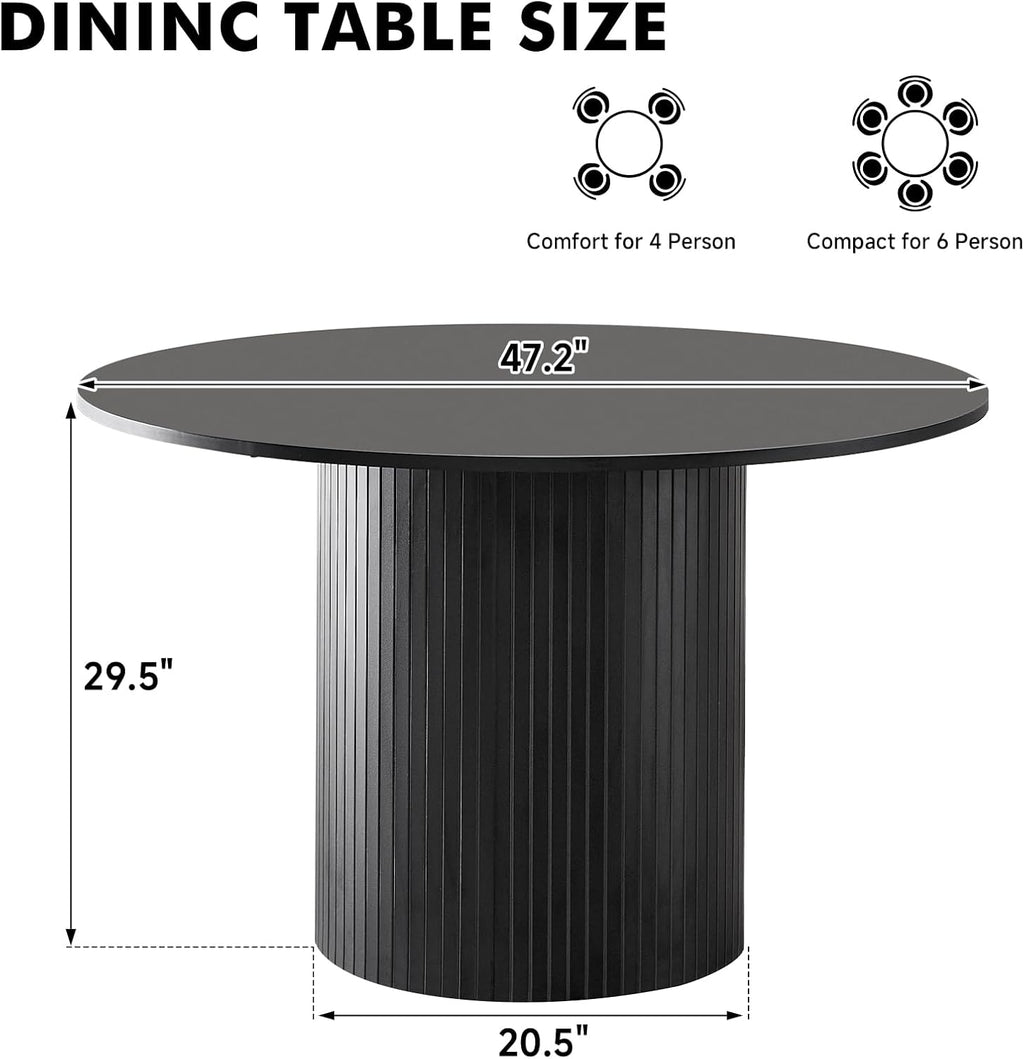 47' Round Dining Table for 4, Black Modern Kitchen Table Circle Pedestal Dinner Table, φ47.2 x H 29.5'