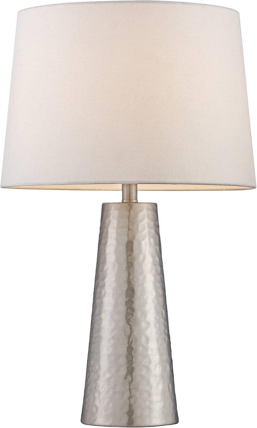 360 Lighting 27 1/2' Tall Cylinder Modern Table Lamps Set of 2 Silver Leaf Finish Hammered Metal Fabric Off-White Shade Living Room Bedroom Bedside Nightstand House Office Home Reading Kitchen