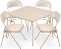 MECO Sudden Comfort 5 Piece 34 x 34 Inch Square Folding Dining Card Table with 4 Padded Folding Chairs Furniture Set for Gatherings and Games, Tan