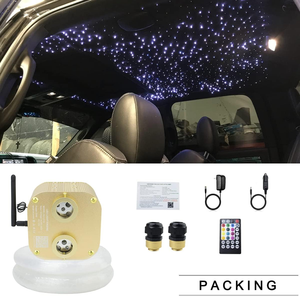 AZIMOM 2022Upgraded Bluetooth 20w Twinkle Fiber Optic Lights Star Ceiling Lighting Kits Mixed 860pcs*13.1ft Fiber Strands Dual Port RGBW Music Remote APP Control Light Source Home Car Ceiling Décor