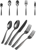 Flatware Set Black Hammered 45 Pieces Stainless Steel Cutlery Set Silverware Serving Set Service for 8 Home Event Use Wedding Housewarming Gift