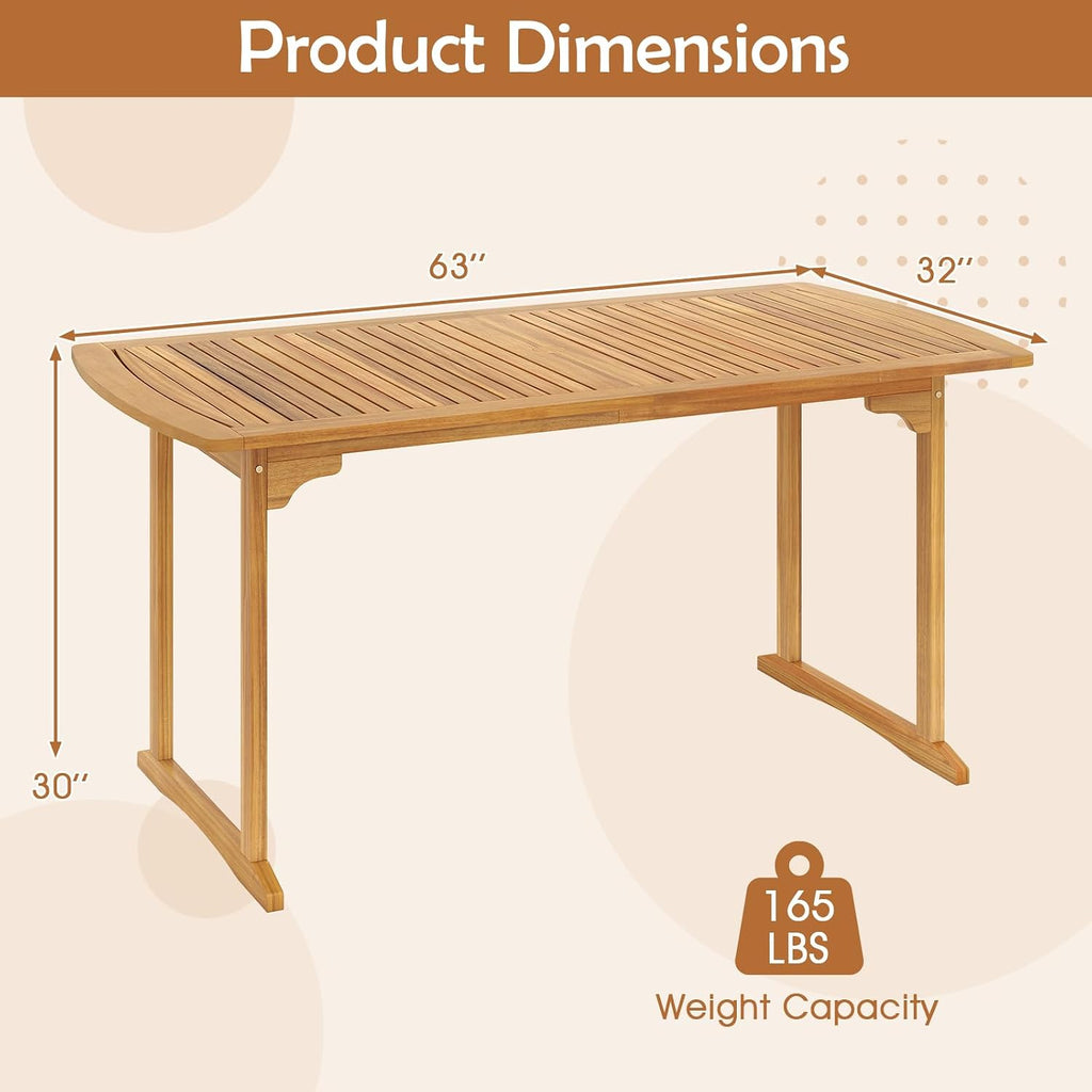 HAPPYGRILL Outdoor Wooden Dining Table for 4-6 People, Acacia Wood Table with Umbrella Hole, for Backyard Patio Deck Porch