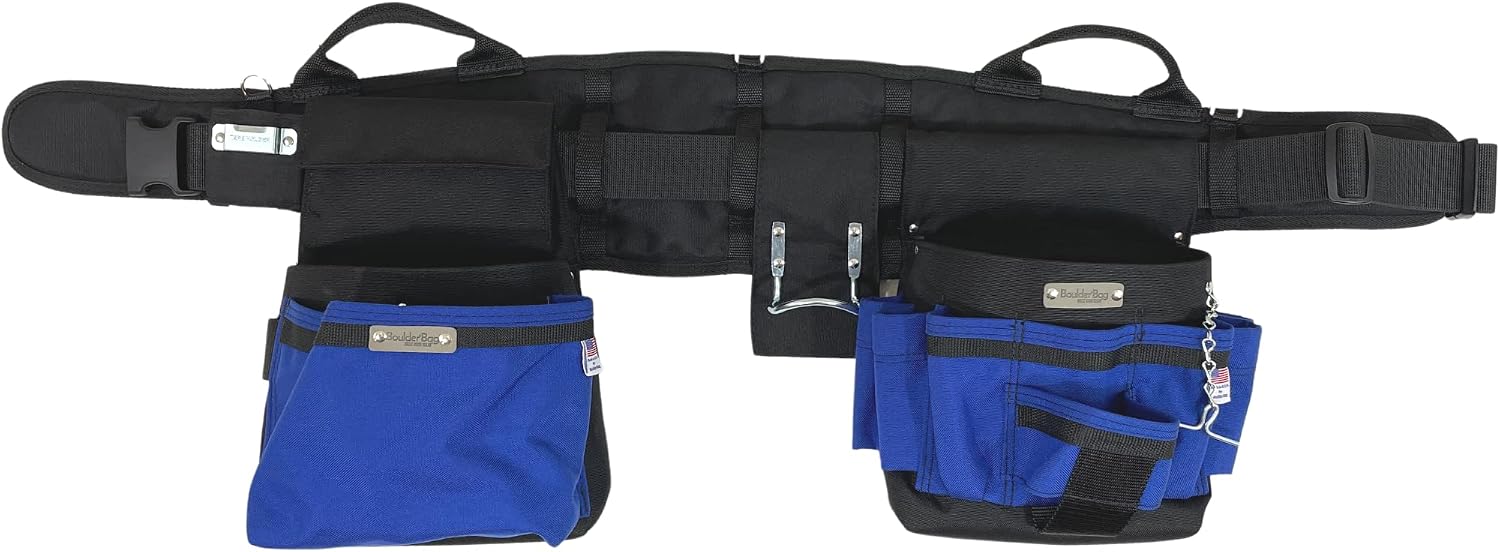 BOULDER BAG Ultimate Electrician's MAX Combo with Comfort Back Support Tool Belt, Quick Release Buckle, Heavy Duty Tool Belt, Blue (Medium 28-32 Inch Waist), Tool Belt Made in USA