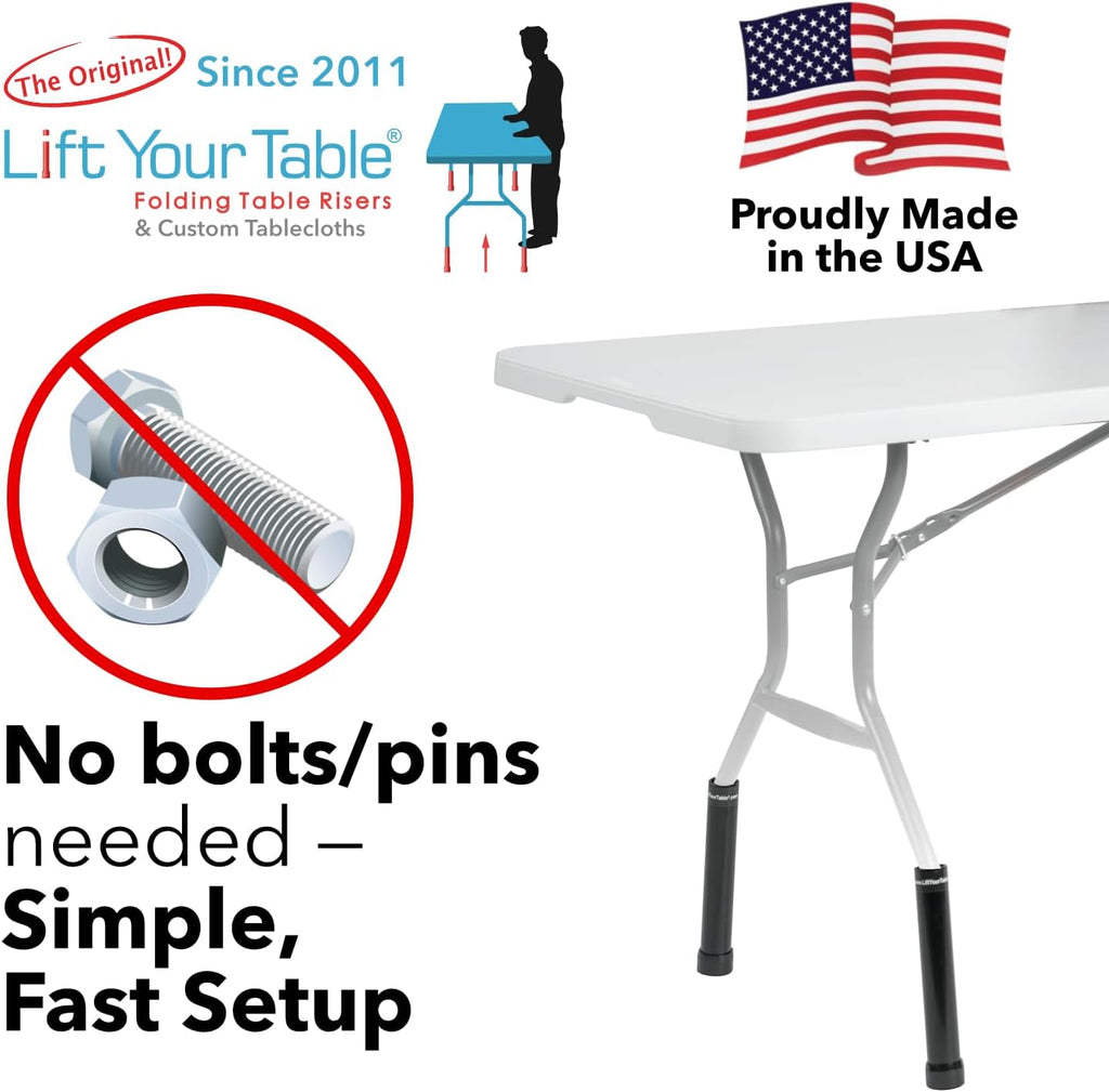Lift Your Table® Folding Table Risers - Counter, Bar, or XL Height Extenders - Made in the USA, Heavy Duty Extensions Raise Bent Leg Folding Tables (Set of 4) (10 Sets - Counter Height (Movable Foot))