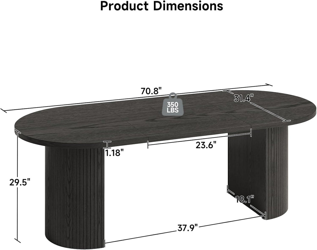 ONBRILL 70.8 Inch Dining Table for 4-6, Oval Dining Room Table with Curved Fluted Wood Strip Base, Mid-Century Modern Kitchen Tables with Footpads, Dinner Tables for Living Room, Dining Room, Black