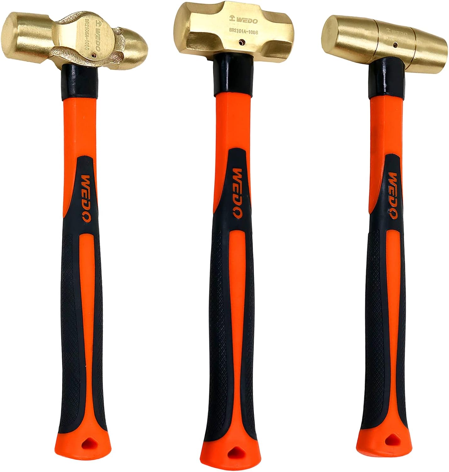 WEDO 3PCS Hammer Set,4lb Sledge Hammer,2lb Ball Pein Hammer,2lb Drum Type Hammer,Brass,Fiberglass Handle,Die-Forge,Corrosion Resistant