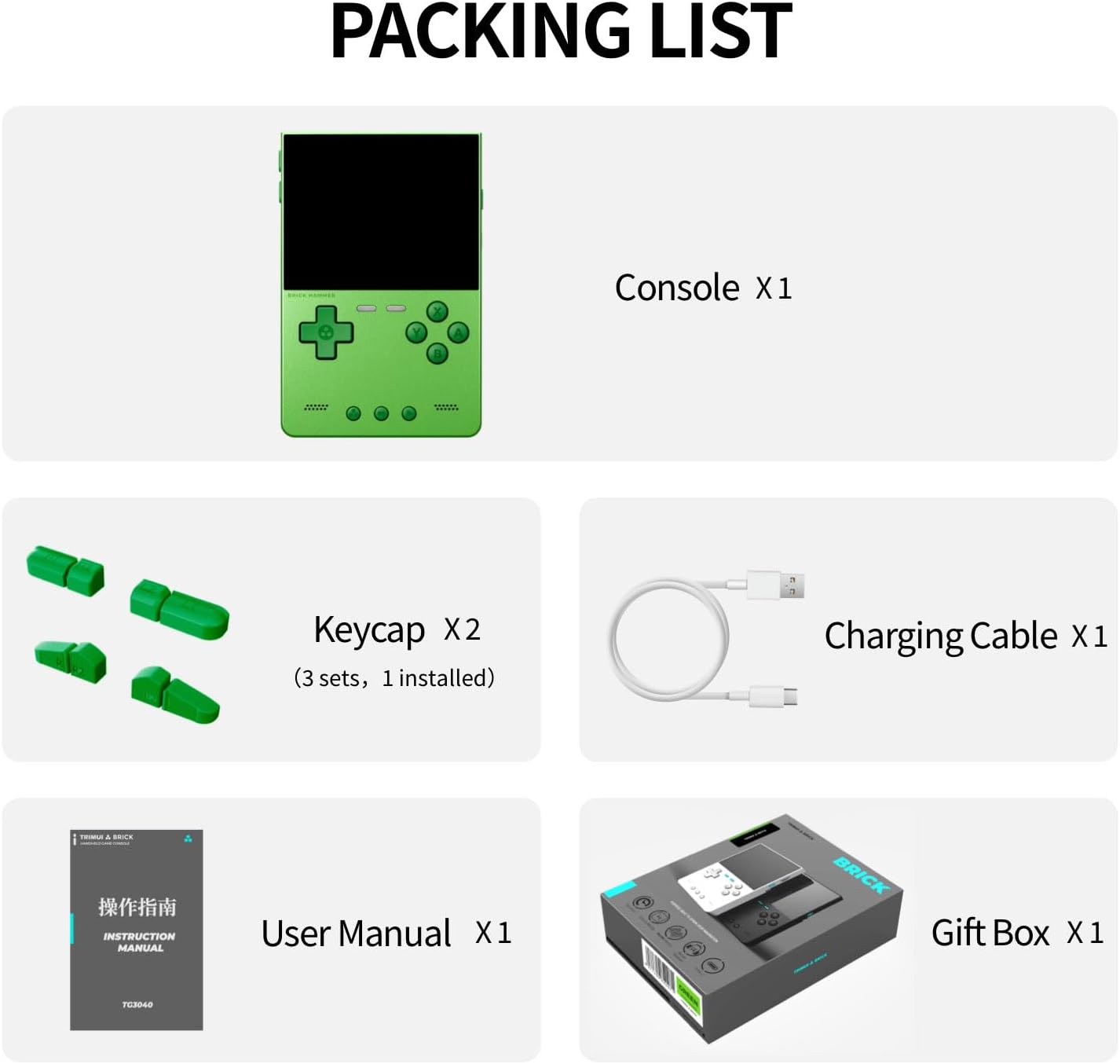Trimui Brick Hammer Handheld Game Console with 3.2 inch IPS Screen and 3000mAh Battery, Retro Video Games Console with Pre-Installed 64GB TF Card and WiFi Function (Wild Green)