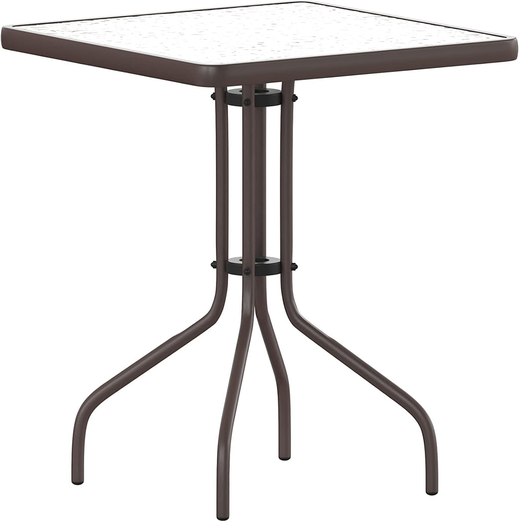 Flash Furniture TLH-0731SQ-017CBZ2-GG Lila 23.5'' Square Glass Table with 2 Metal Aluminum Slat Stack Chairs, Bronze