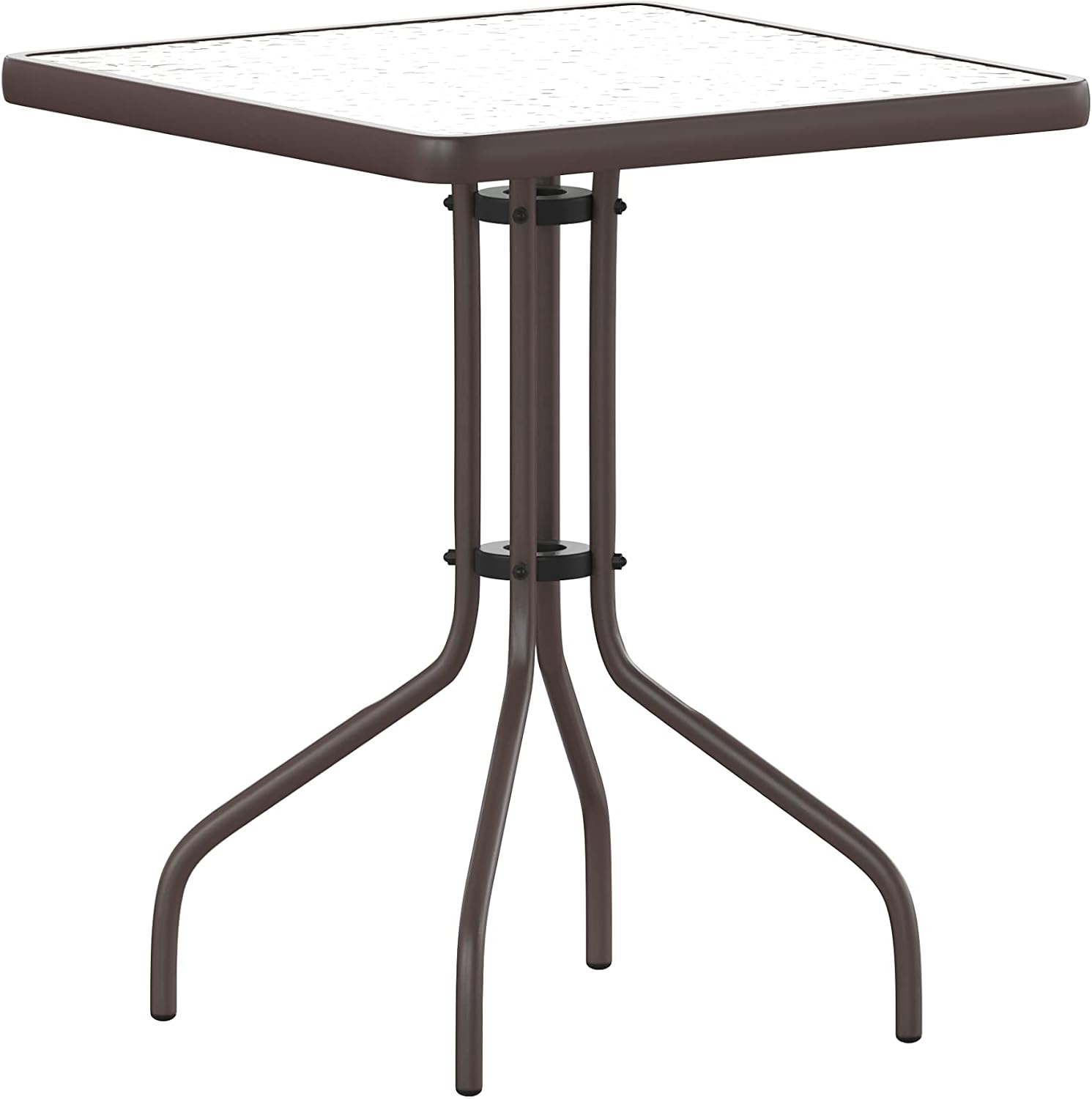 Flash Furniture TLH-0731SQ-017CBZ2-GG Lila 23.5'' Square Glass Table with 2 Metal Aluminum Slat Stack Chairs, Bronze