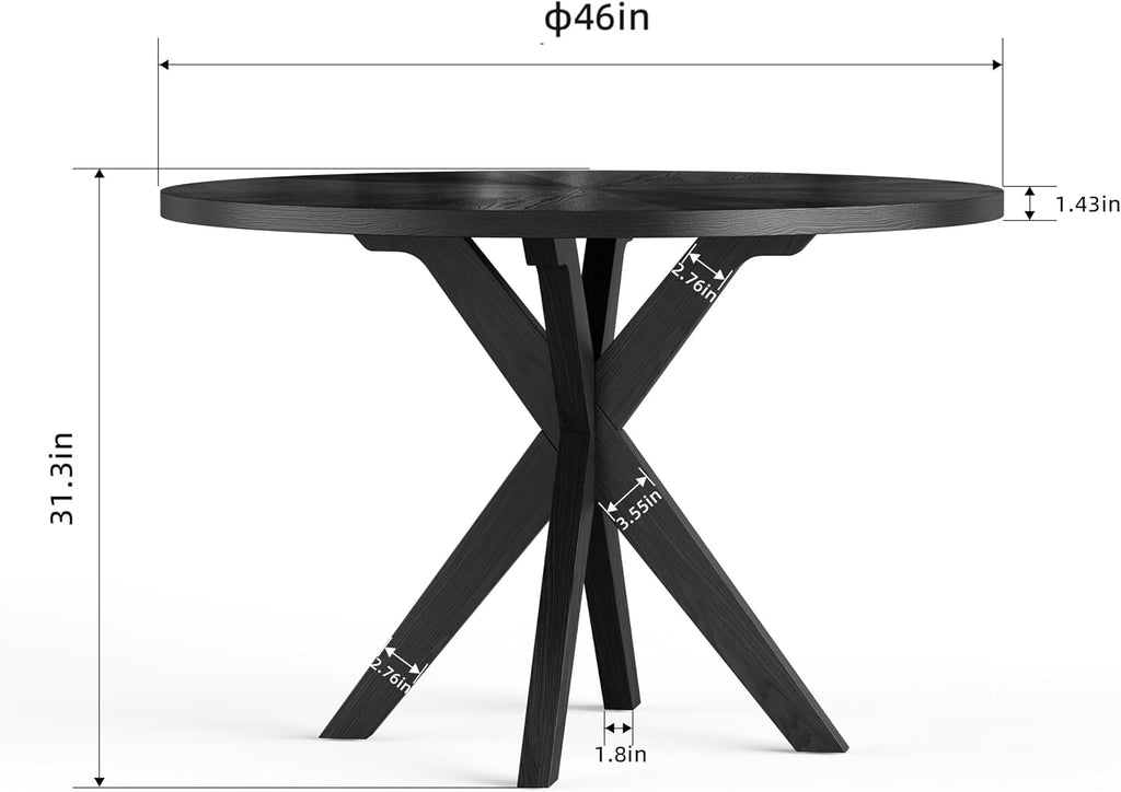 Solid Wood Round Dining Table for 4-6, Wooden Intersecting Pedestal Base, Rustic Round Dining Room Table for Home Dining Room, Kitchen, Living Room
