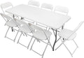 VINGLI 6 FT Plastic Folding Table Set with 8 White Folding Chairs for Picnic, Event, Training, Outdoor Activities, at Home and Commercial Use