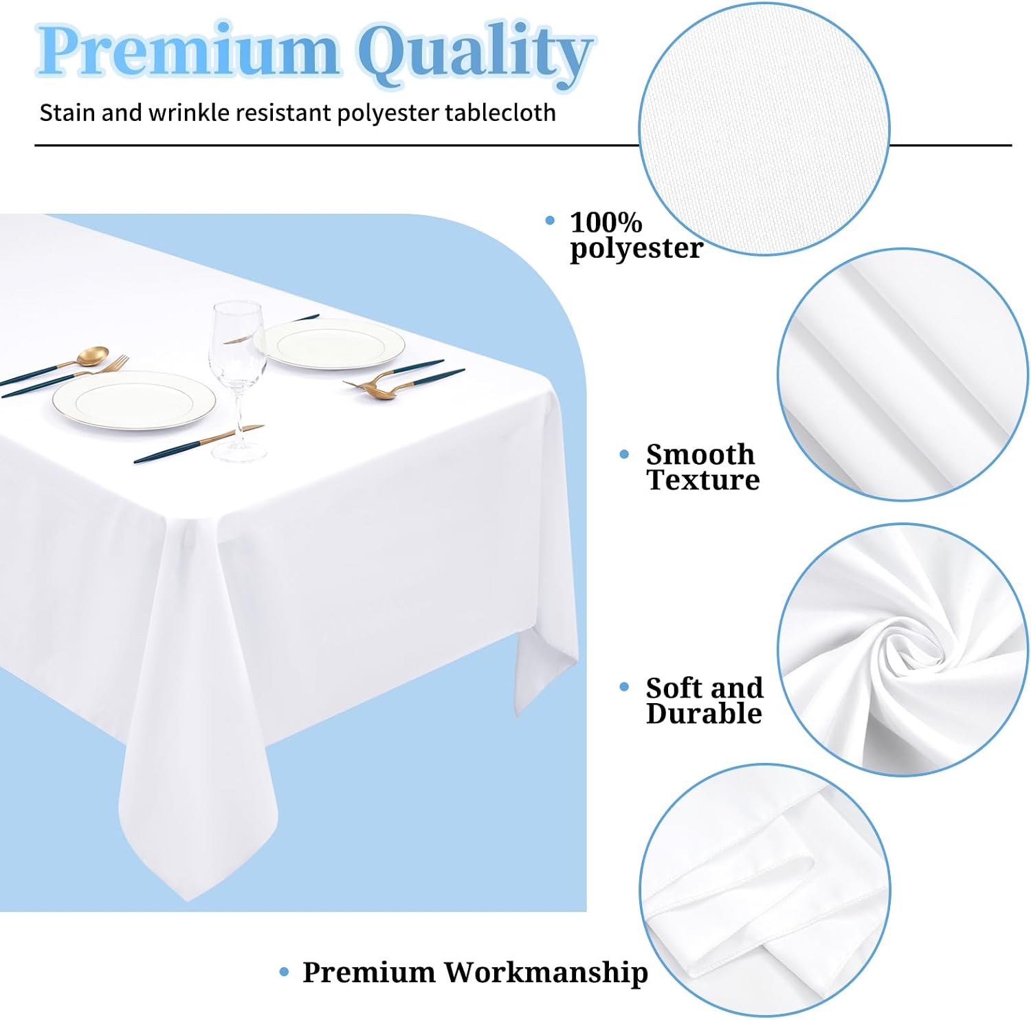 12 Pack White Tablecloths for Rectangle Tables Stain and Wrinkle Resistant Washable Polyester Tablecloth 90 x 132 Inch White Table Cloth Rectangle Table 6 Foot Rectangle Table Cloth for Wedding Party