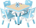FUNLIO Kids Table and 4 Chairs Set, Height Adjustable Toddler Table and Chair Set for Ages 3-8, Easy to Wipe Arts & Crafts Table, for Classrooms/Daycares/Homes, CPC & CE Approved (5-Piece Set) - Blue