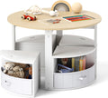 Costzon Kids Table and Chairs, 5 Pieces Wooden Round Children Nesting Desk with 4 Storage Stools & 4 Fabric Drawers for Activity, Play, Art, Read, Craft, Eat, Toddler Table and Chair Set (Beige)