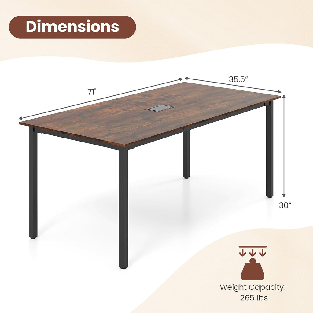 LDAILY 6ft Conference Table, 71'x35.5' Large Meeting Table with Sturdy Metal Legs & Cable Grommet, 8-10 People Conference Room Table for Training Space, Boardrooms, Collaborative Zones (1)