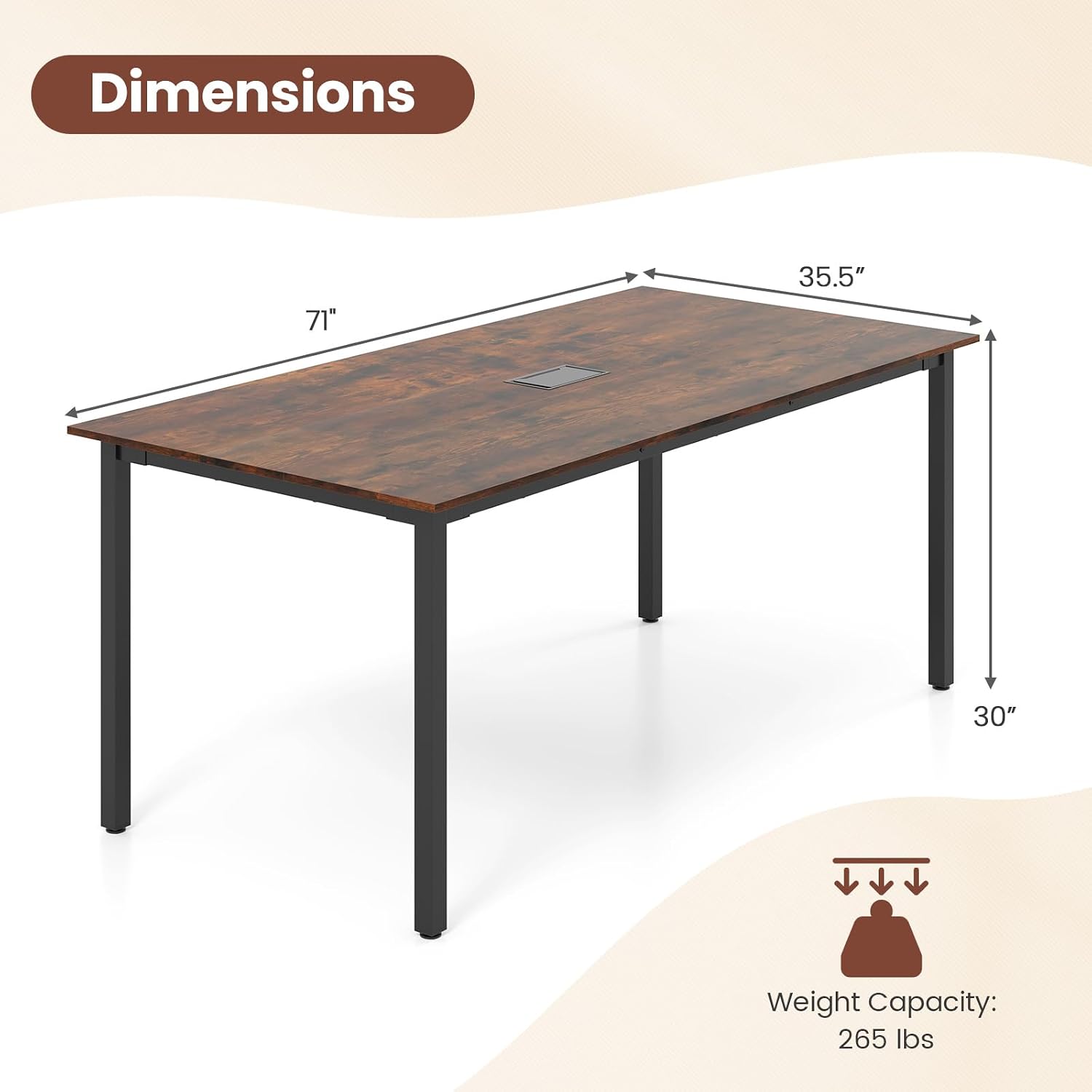 LDAILY 6ft Conference Table, 71'x35.5' Large Meeting Table with Sturdy Metal Legs & Cable Grommet, 8-10 People Conference Room Table for Training Space, Boardrooms, Collaborative Zones (2)