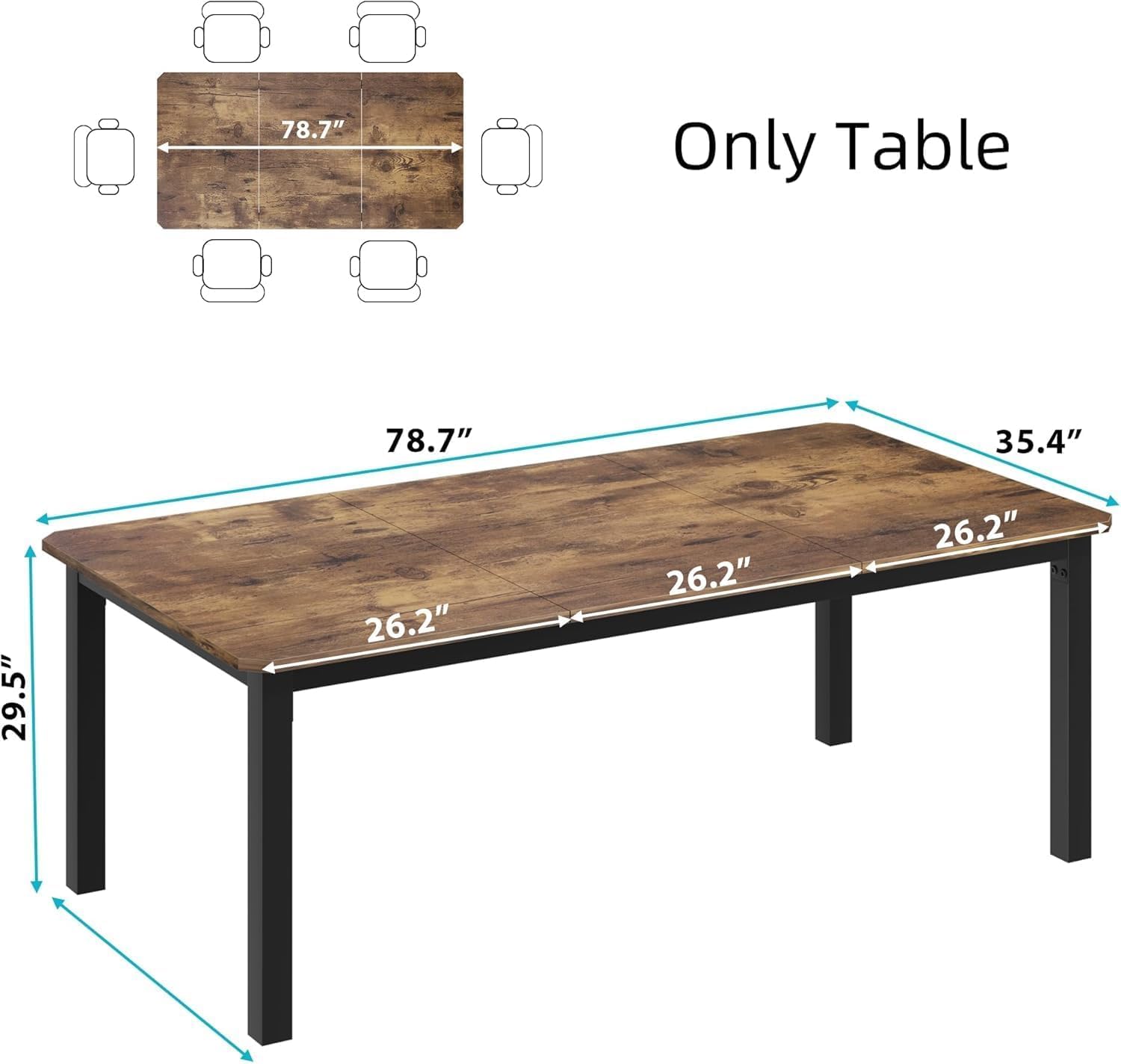 IDEALHOUSE 78.7' Long Rectangle Dining Table for 6-8 People, Industrial Wood Dinner Table (Only Table) (New Retro)