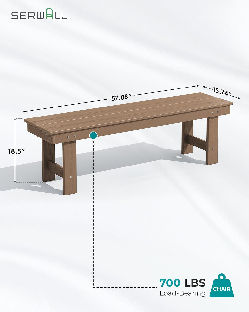 SERWALL Outdoor Dining Set for 6, HDPE Furniture with Umbrella Hole & Bench & Chairs, All Weather, Brown